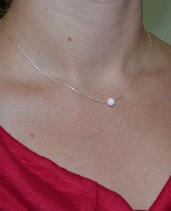 White Opal Necklace, Opal Jewelry, opal ball/bead necklace, opal Silver necklace, simple/elegant tiny dot necklace