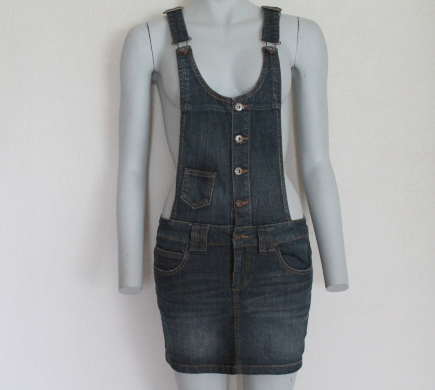 Blue Denim Jumper Dress Overall Oversized Bib by VintageAgency