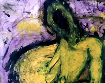 Surreal Male Nude Orginal Painting Art Print Black Hole Abstract Space Home Decor Sir Astronaut