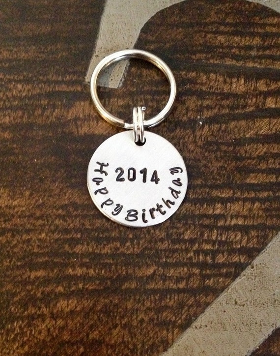 Happy Birthday Keychain Handstamped Keychain Personalized