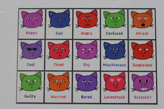 Items similar to Pet Cat Emoticons Emotions Feelings Mood Chart List