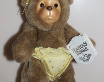 Robert Raikes Bear Signed Nursery Miniatures Lisa Marie High Chair Yellow Diaper Teddy Wood 1990 Applause