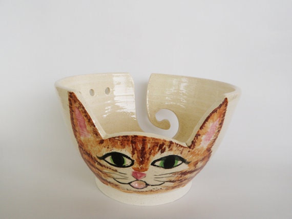 Tan Cat Yarn Bowl