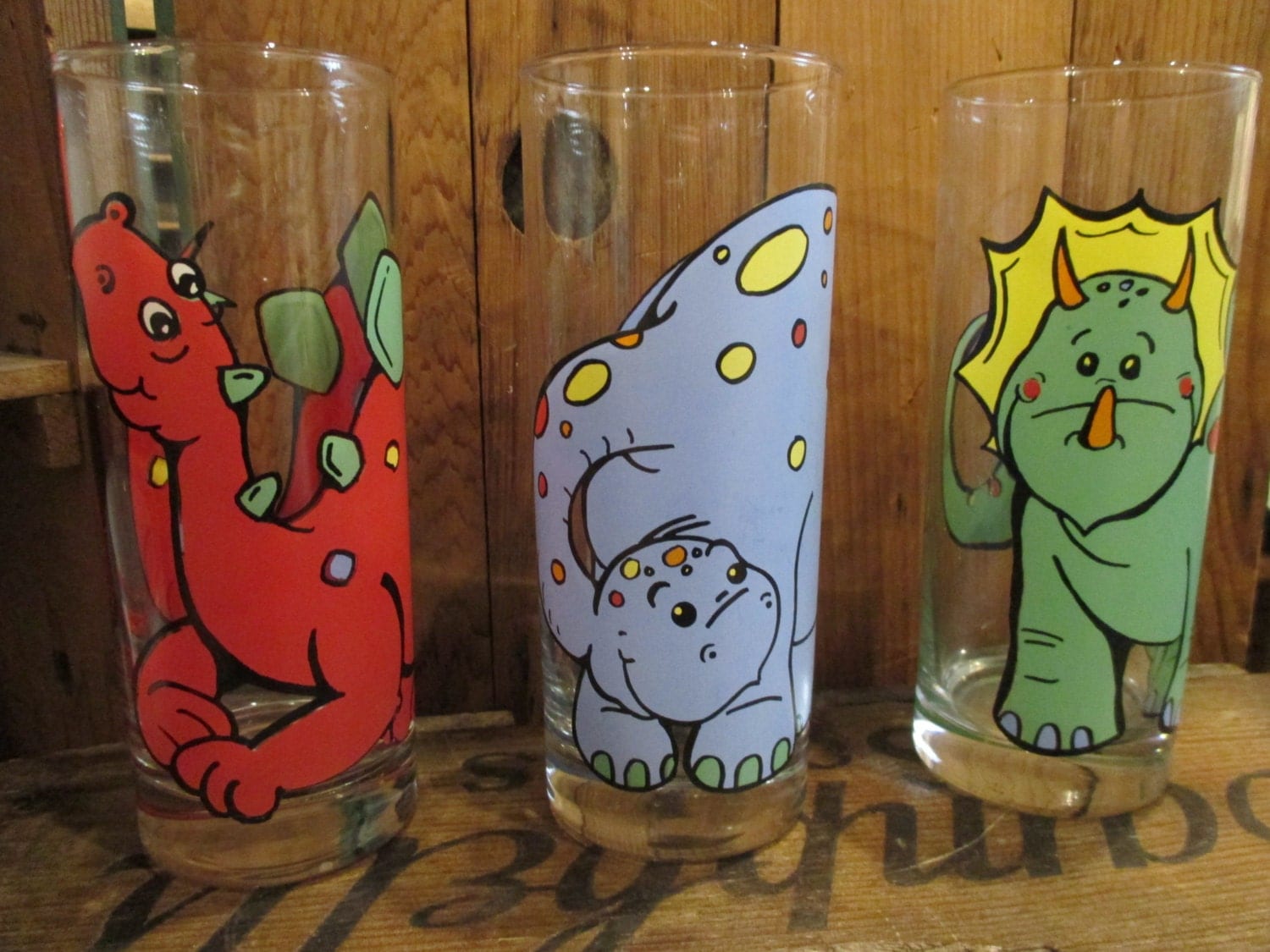 3 Cute Dinosaur Drinking Glasses Tall Children’s