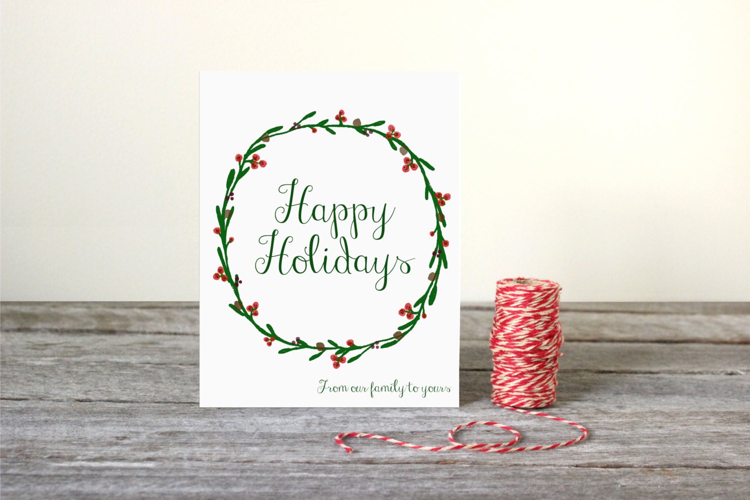 Printable Christmas Card | Hand Drawn Card | Happy Holidays | Christmas Illustrations | Christmas Wreath | Merry Christmas | Holiday Card