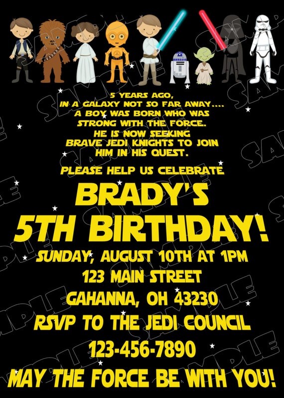 Star wars scroll birthday party starwars party star wars party printable invitations UPrint customized card by greenmelonstudios Il_570xn