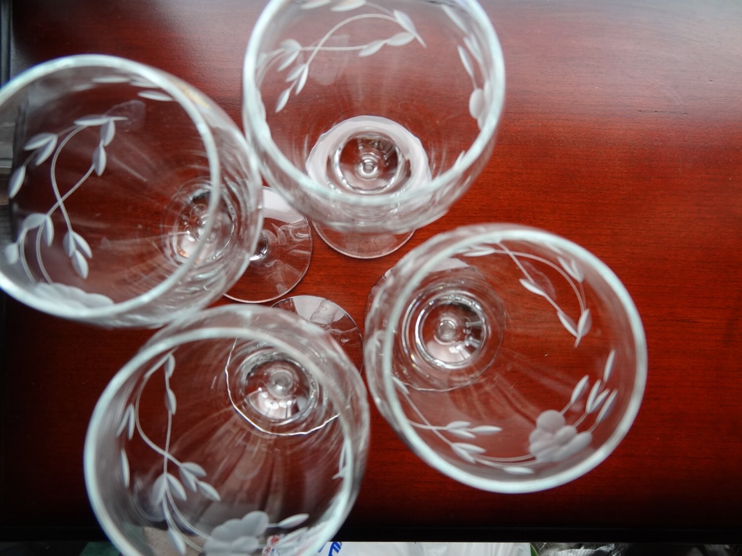 Set of 4 Princess House Etched Crystal Cordial Glasses Crystal