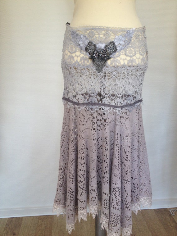 Crochet , antique laces, victorian , hippie, gypsy skirt by RAWRAGSbyPK steampunk buy now online