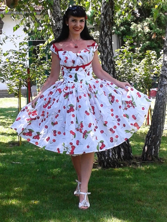Pinup Dress 'Cherry Princess' Size M ONE OF A by PinupDollWardrobe