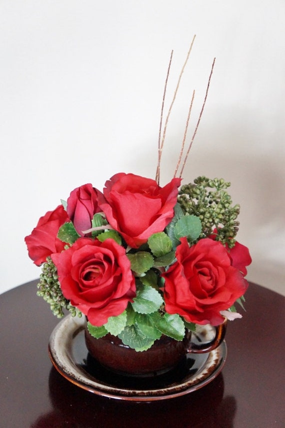 Flower Arrangement Tea Cup Arrangement Roses Valentines