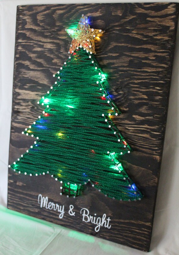 Items similar to Merry & Bright Christmas Tree String-Art w/ multi ...