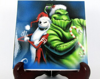 Jack and Oogie Boogie The Nightmare before Christmas Ceramic Tile Skellington Tim Burton collectible wall art mod. 16