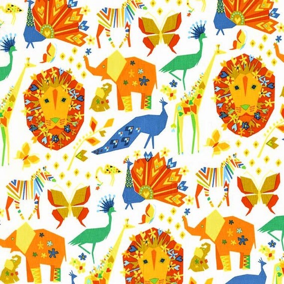 Zoo Animal Fabric Michael Miller DC6394 Pride Origami Oasis