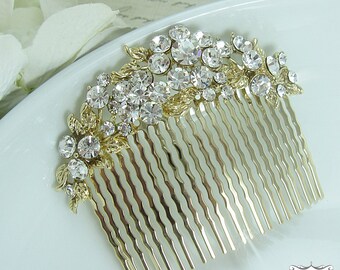 Bridal hair accessories, gold wedding hair comb, floral crystal rhinestone hair comb hair comb wedding headpieces, gold comb 207015812