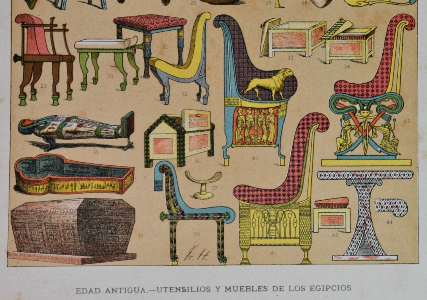 Egyptian furniture and utensils. Ancient history. Antique