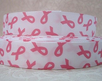 Breast Cancer Ribbon 7/8 Inch Grosgrain Ribbon by the Yard for Hairbows, Scrapbooking, and More!!