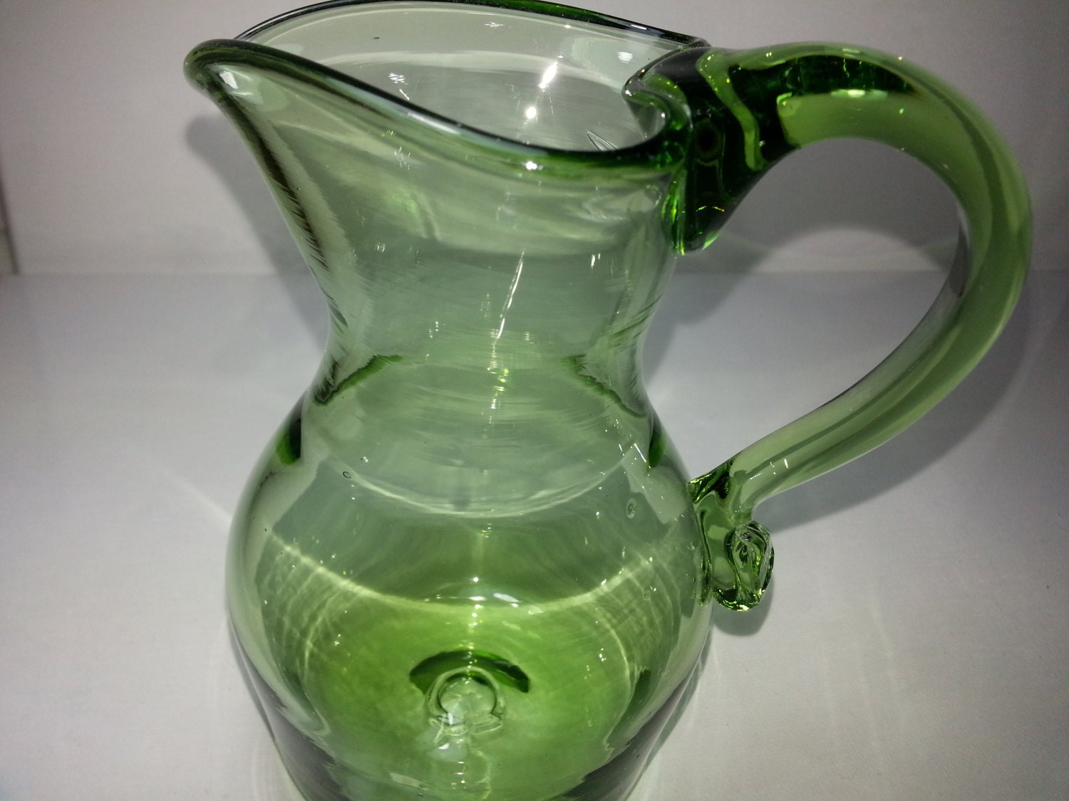 Hand Blown Glass Green Blown Glass Pitcher