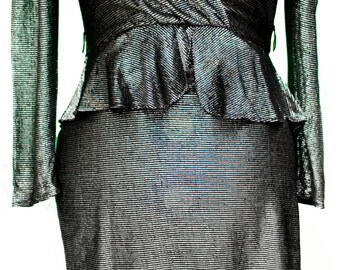 Medium Dress Black Silver Glitter Peplum Blade Runner 1940s Party ...