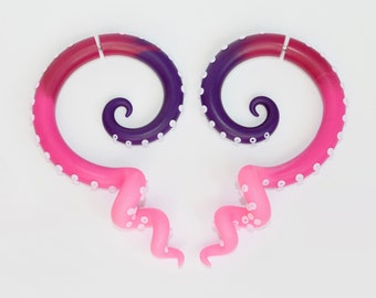 Graduated Color Octopus Fake Gauge or Real Gauge, Fake Gauges or Ear Plugs, Octopus Gauges or Tentacle Gauges, Polymer Clay
