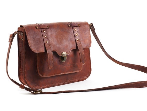 Brown leather messenger bag / Leather crossbody bag / Brown