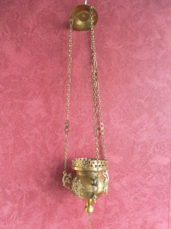 Antique Full Brass Sanctuary Lamp Holder by CorpusChristiAntique