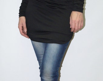 Black Asymmetrical Sweater withZipper/Top Sweater by FloAtelier
