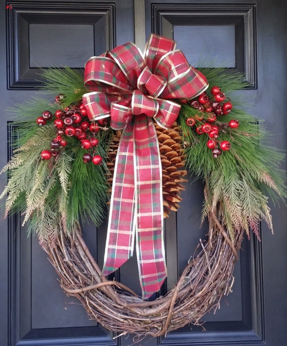 Large Oval Christmas Rustic Primitive Grapevine Wreath