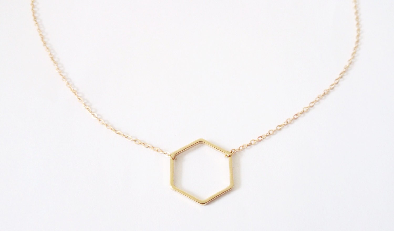 Gold Hexagon Necklace Delicate gold by LillyCreationJewelry