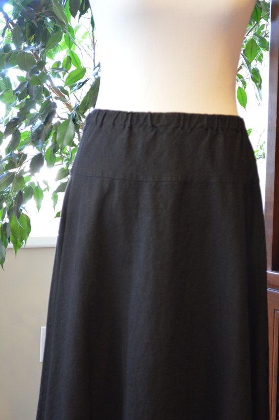 Items similar to Black Linen and Rayon Skirt, Pull on skirt, Midi skirt ...