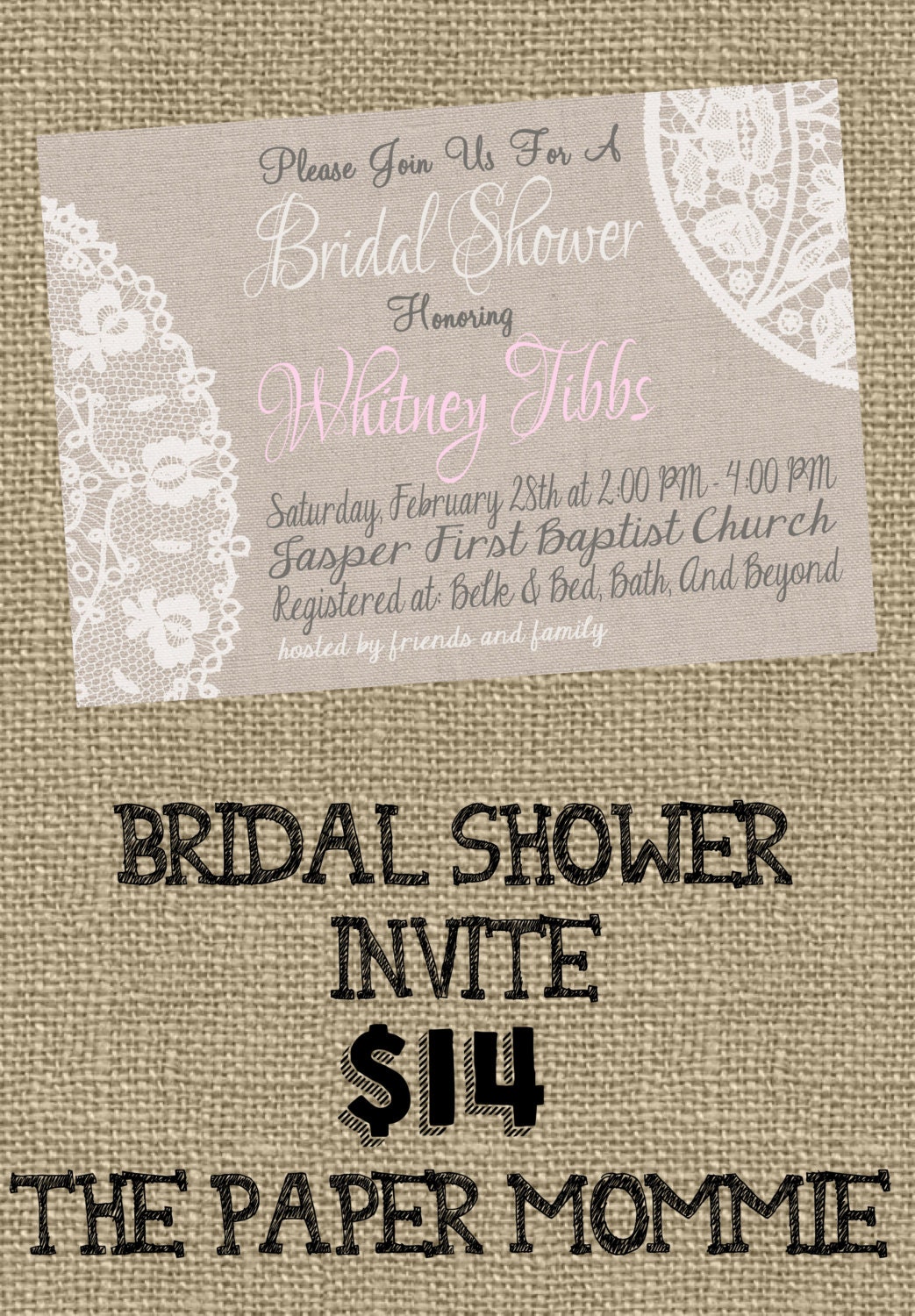 Lace and Linen Bridal Shower Invite