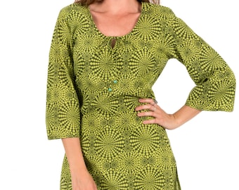 Beach Cover Up or Kaftan Dress in 100% Cotton – Cosmic Lime