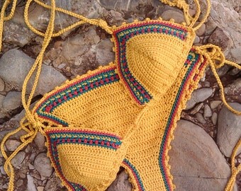 crochet bikini Jamaica 1 - Crochet Vintage bikini Crochet Boho bikini Hippie bikini Triangle bikini String bikini