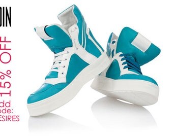 turquoise and white shoes