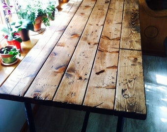 Farmhouse table style rustic island with pipe legs industrial pipe table harvest
