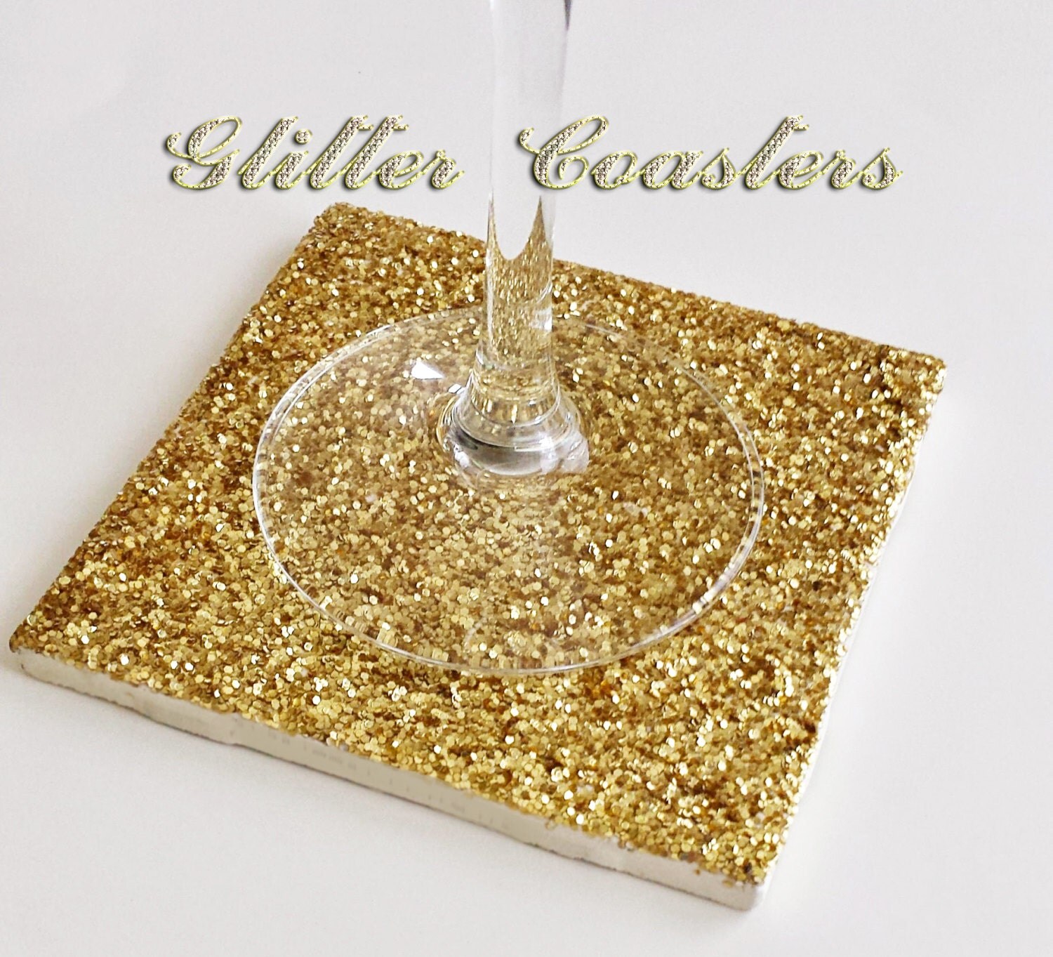 Drink Coaster Gold Glitter Handmade Ceramic Tile Coasters