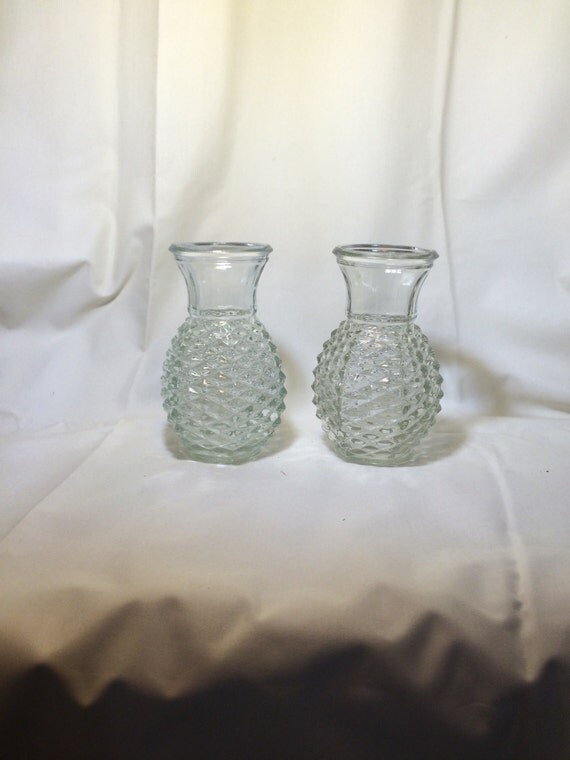 Vintage FTD Pressed Glass Pineapple Vase Set of 2 by KarmaLizard