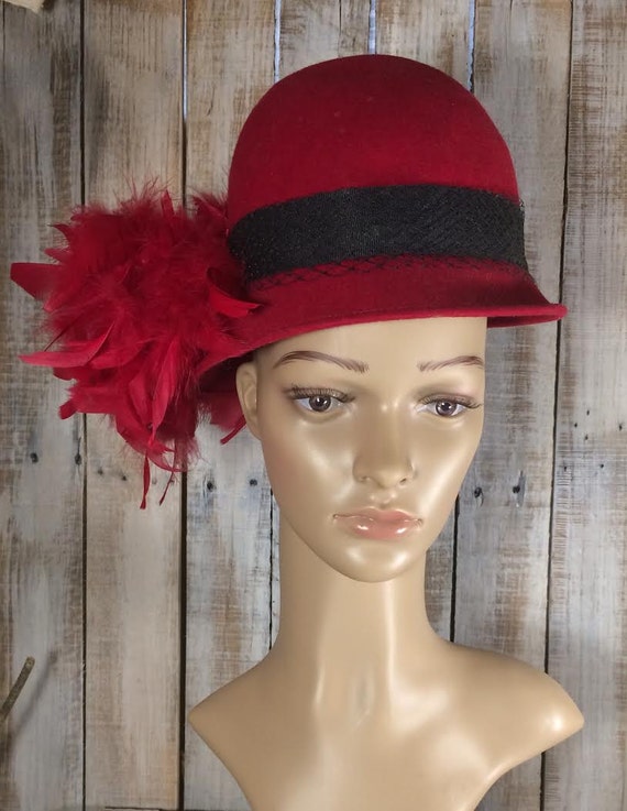 Red Hat Gwen Pennington Red Flapper Hat Red Feather Hats