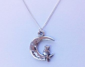 Cat Moon Necklace , Cat Necklace , Silver Moon Necklace , Silver Necklace , Cat Lady , Celestial Necklace , Handmade Jewellery , Cat Lover