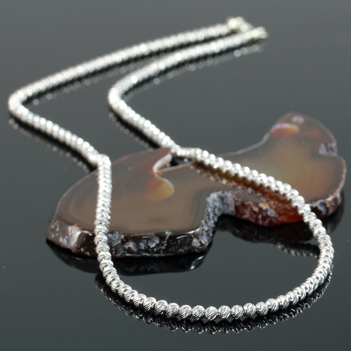 Dazzling Beaded Silver Necklace Diamond Cut Beads Rhodium