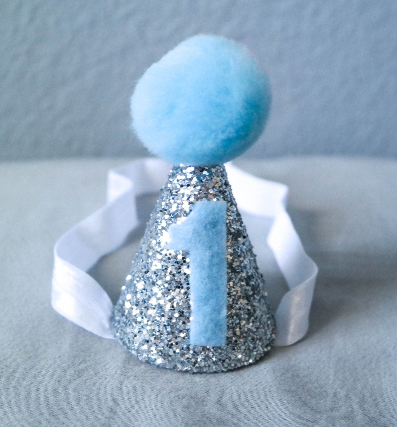 Silver and Blue Birthday Hat Party Hat First Birthday Hat 