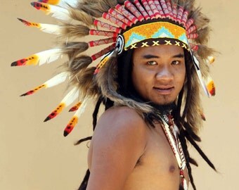 ON SALE feather headdress Indian style, native american inspired warbonnet,short length