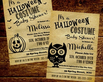 Halloween Baby Shower Invitation / Invite. Rustic Kraft. 5x7. Owl Baby Shower. Fall Baby Shower. Baby Sprinkle. Halloween Costume Party.