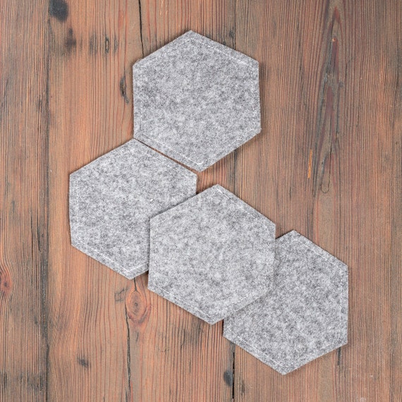 Grey felt coasters, felt coaster, hexagon coasters, fabric coasters
