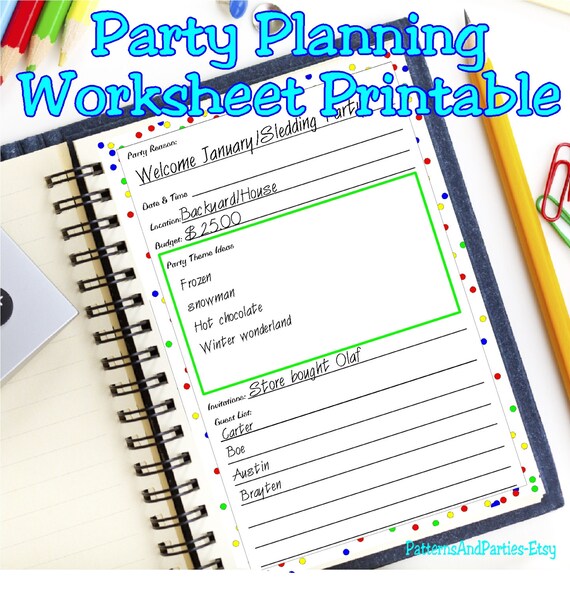 Party Planning Worksheet Planner Printable