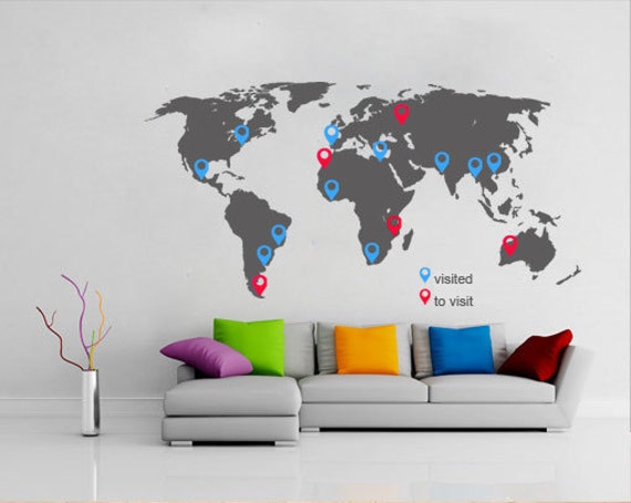 World Map With Pins World Map Vinyl Wall Sticker