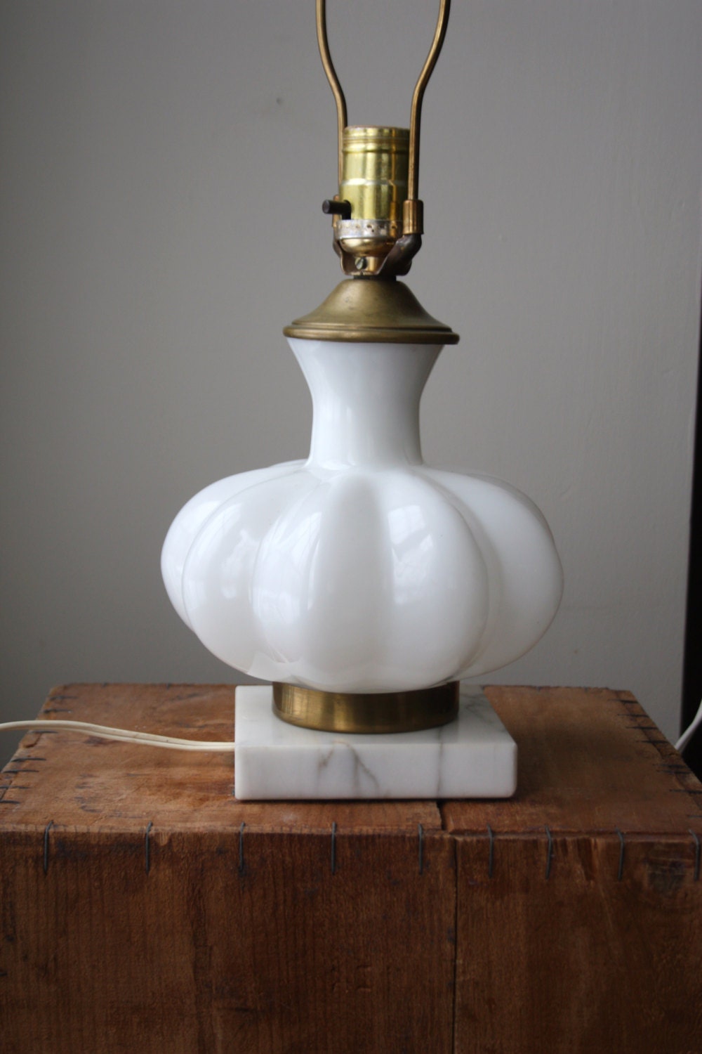Vintage Milk Glass Table Lamp on Marble Base