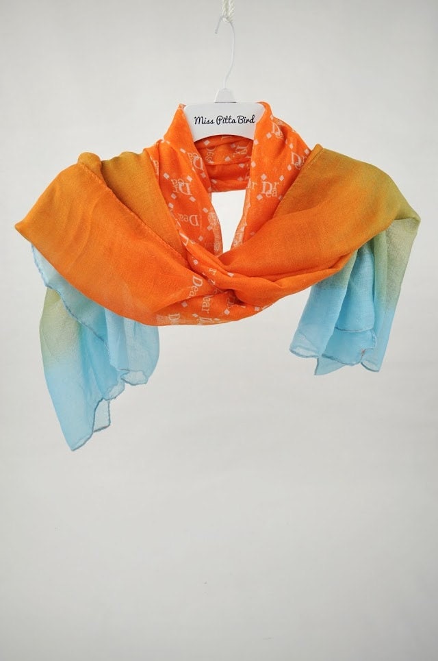 Orange Blue Scarf women Large Scarf Scarves shawl by MissPittaBird