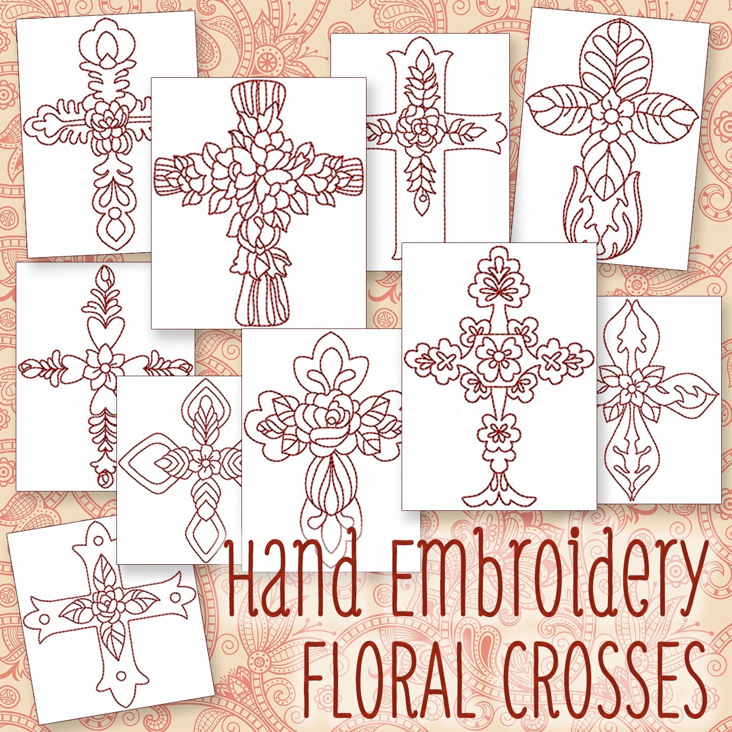 Sale hand embroidery patterns redwork designs floral crosses Sale hand embroidery patterns redwork designs floral crosses