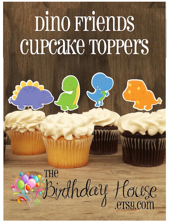 Dino Friends Party - Set of 12 Assorted Dinosaur Cupcake Toppers by The Birthday House Il_570xn