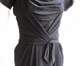 1950s Ceil Chapman Black Sculpted Dress 26 1/2" Waist